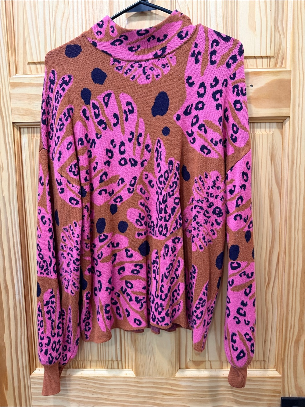 Fate Pink and Brown Leopard-Print Turtleneck Pullover